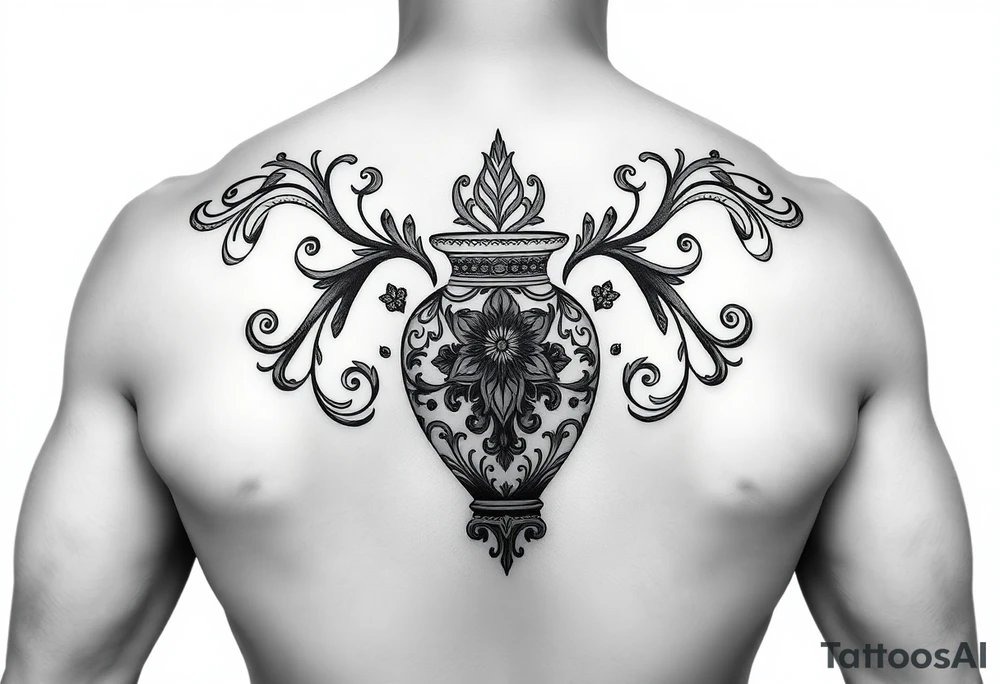 Large Decorative ornamental vase tattoo idea