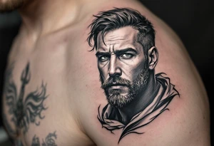 close-up man with trident tattoo idea