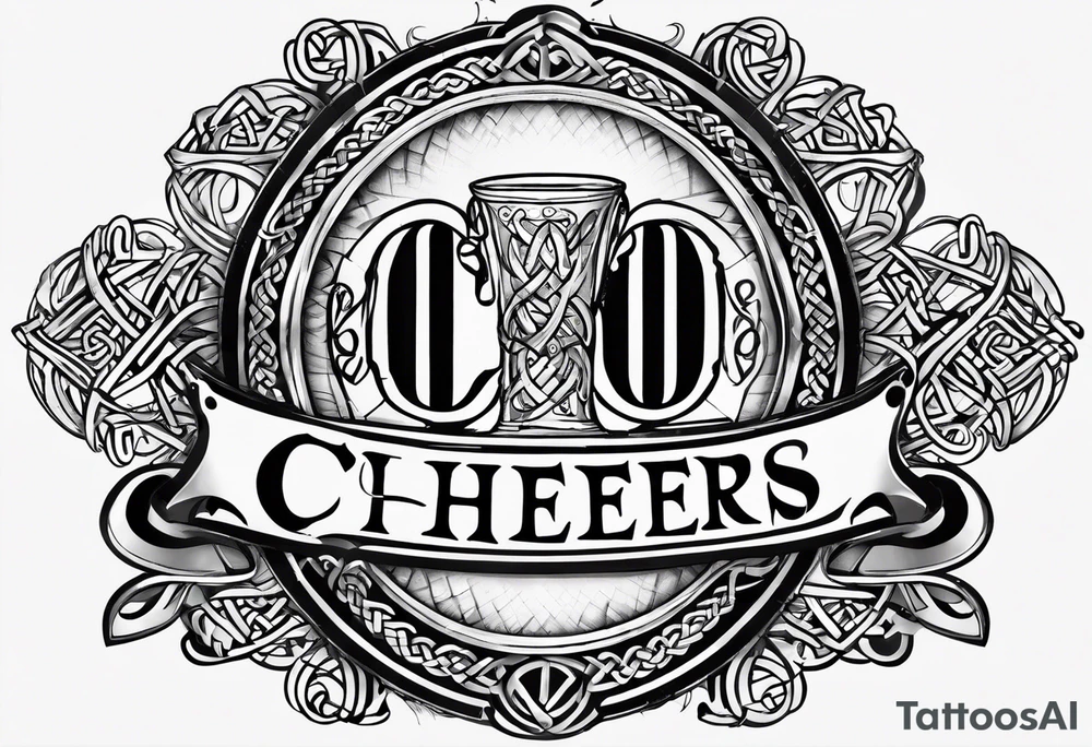 Cheers Mate text, armband +Celtic +Cancer Ribbon +tribal +artistic tattoo idea