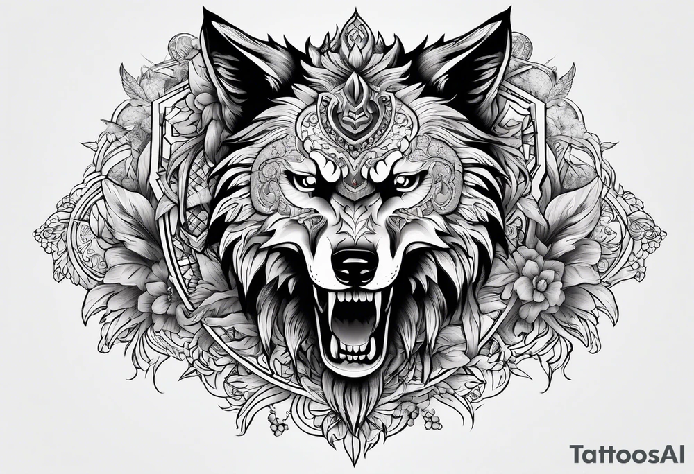 Skull wolf tattoo idea