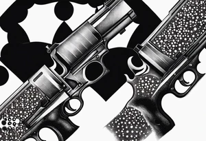 A reflection of two siloets holding guns at two siloets dead tattoo idea
