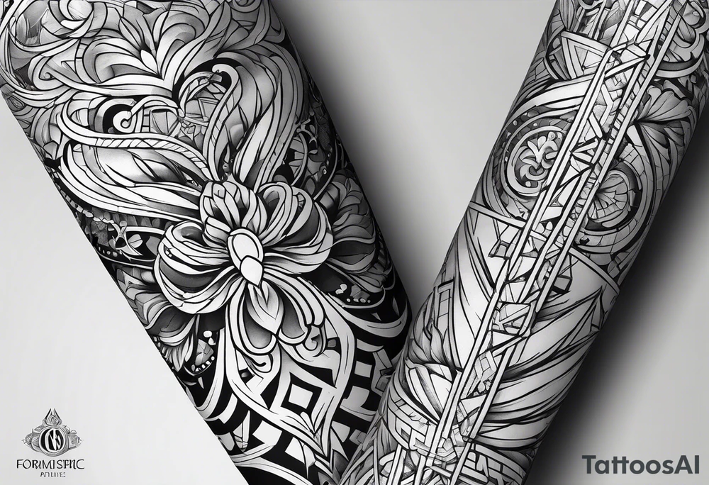 A full sleeve for the forearm with a geometric design tattoo idea