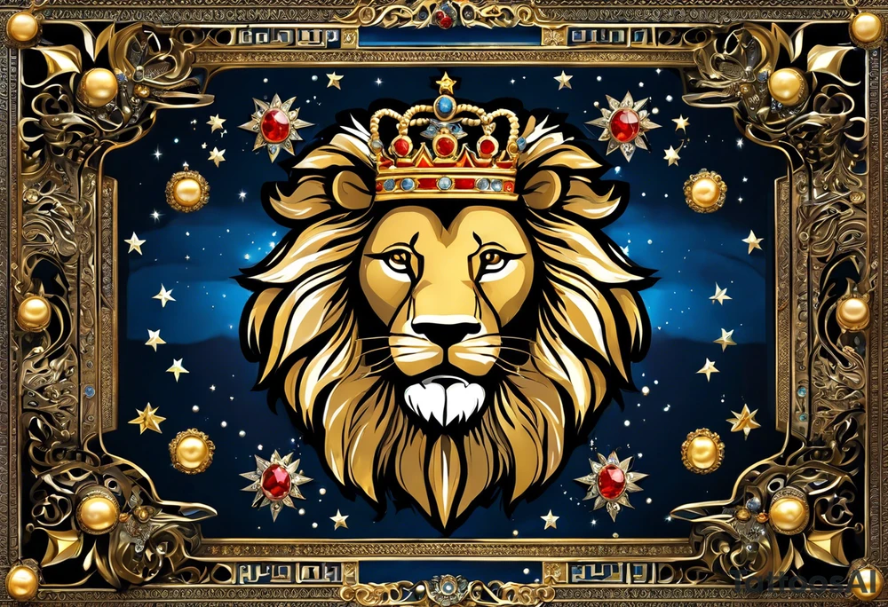 Lion’s Face: Positioned centrally, with intricate details.
North Star and Twin Star: Placed above the lion’s head, symbolizing guidance and direction for both you and your sister.
Crown with Pearls: On the lion’s head, representing "king" and adorned with pearls for added detail.
Scepter with Pearls: Positioned next to the lion, also adorned with pearls.
Flowers: Surrounding the design with detailed petals and centers.
Intertwined Lilies: Subtly included to symbolize you and your twin sister.
Winding Road: Flowing through the background with added details, representing your journey.
Gemini Symbol: Integrated into the design, representing the bond with your twin sister. tattoo idea