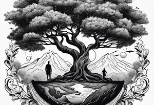 tattoo drawing of a tree on top of the planet earth tattoo idea