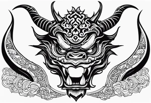 Dragon head facing front, tattoo should look old school Japanese way, dragon mouth should not be open. Long horn tattoo idea