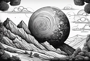 Sisyphus rolling a rock up a hill tattoo idea