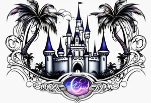 Disney castle palm tree tron style tattoo idea TattoosAI