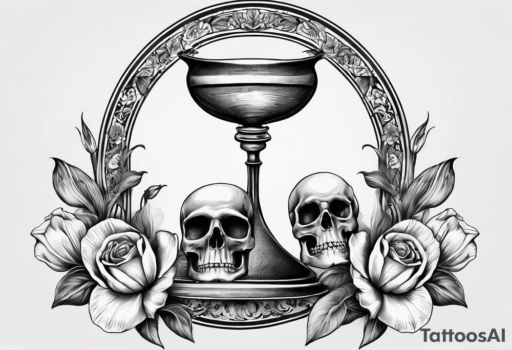 Tulip, Skull, hourglass all separate. With Amor Fati and Memento Mori in circled tattoo idea