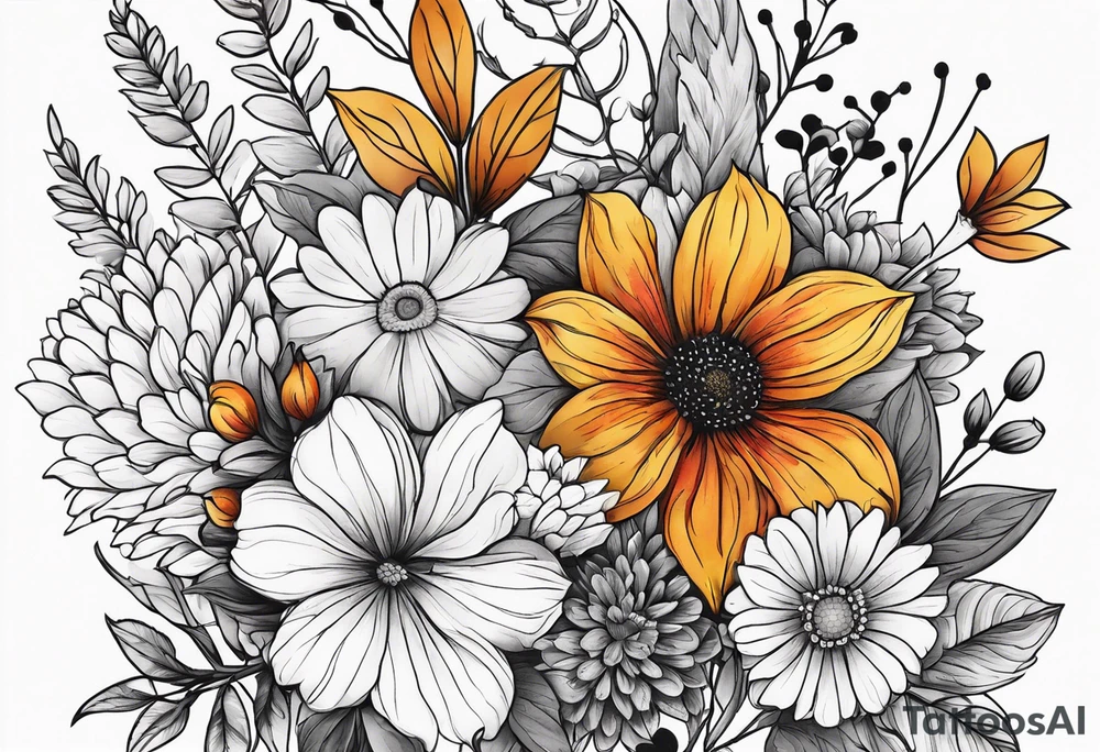 Upper arm half sleeve fall wild flowers tattoo idea