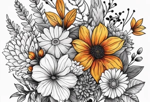 Upper arm half sleeve fall wild flowers tattoo idea