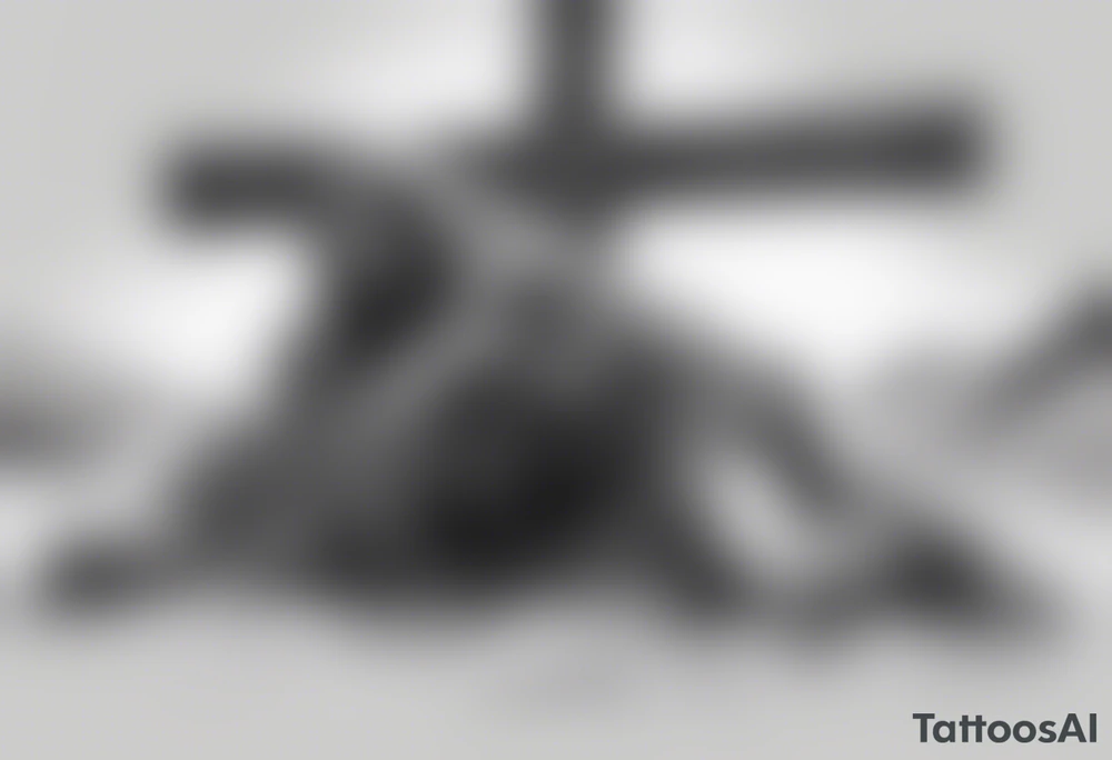 man crawling in a desert reaching to the cross of Christ tattoo idea