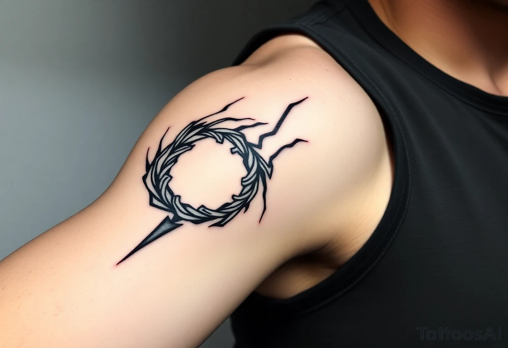 I want a tattoo inspired by the character Izuku midorya from my hero academia. I want his black whip and lighting across my bicep, shoulder and leading slightly to my traps. I want it to be sharp. Not lacking or cringy. Sharp. I don’t want the character or the characters arm. I want the black whip and lighting. tattoo idea