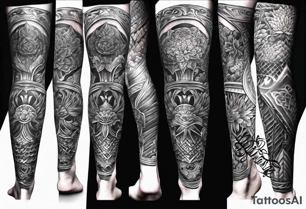lower leg sleeve armor tattoo idea