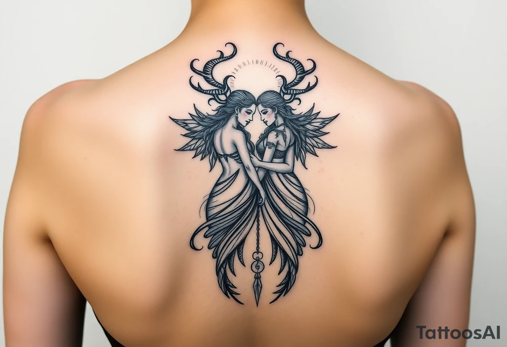 Goddesses Hecate and Freya intertwined by magic. With both feminine and masculine qualities. tattoo idea