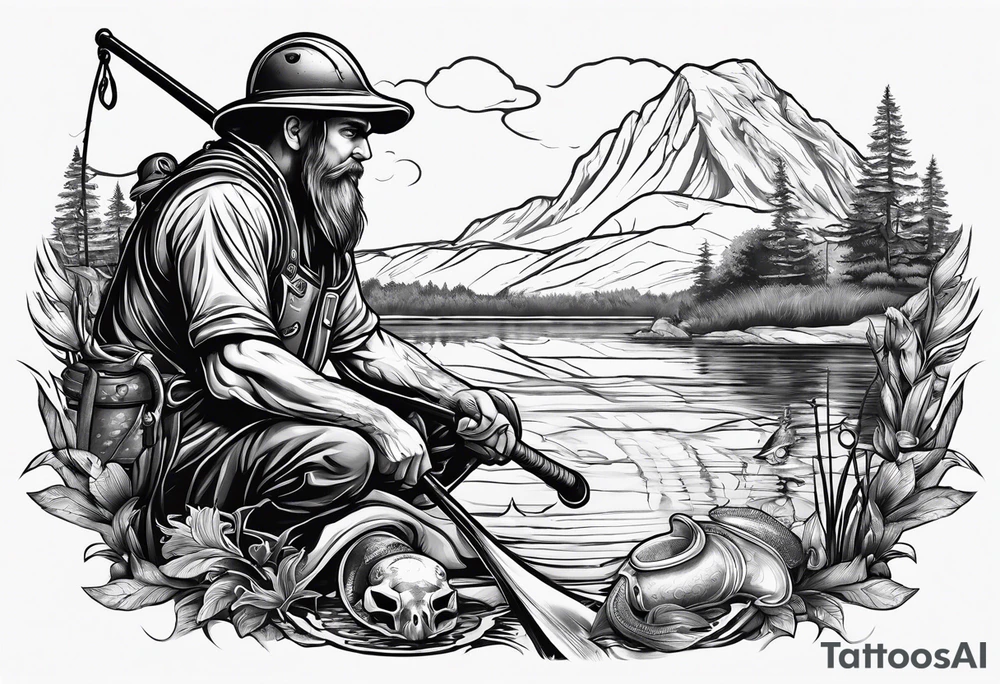 preparing fisherman at the pond, Angel, rams skull, gladiators helmet tattoo idea