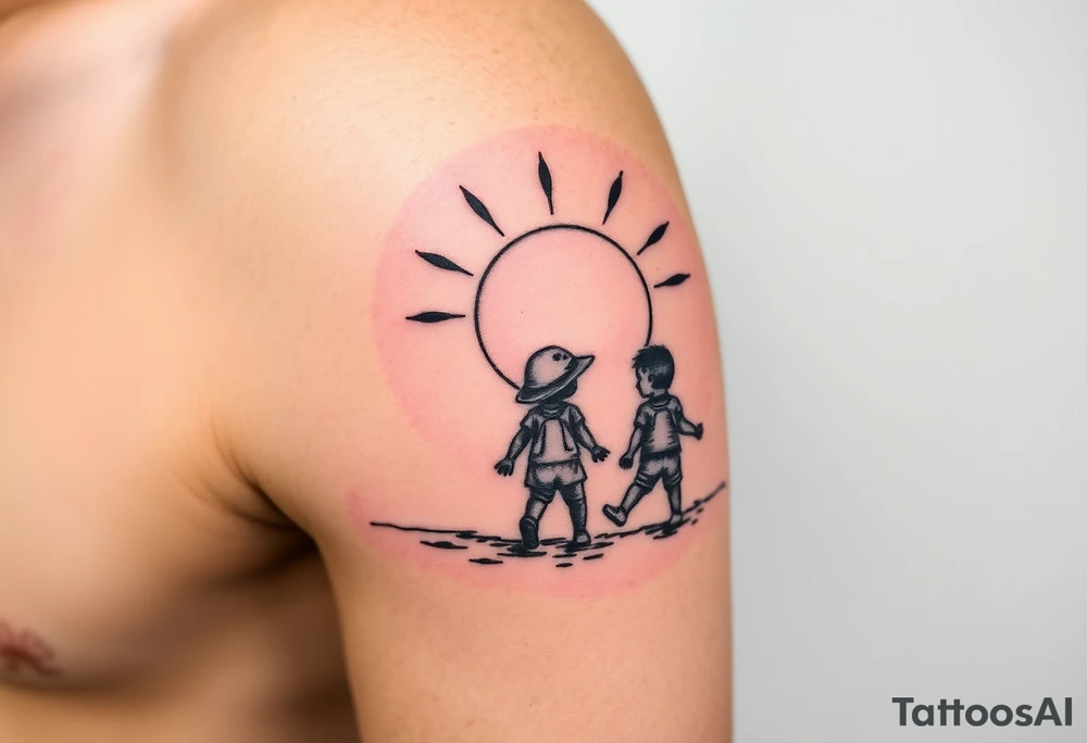 Sun set 3 walking child tattoo idea