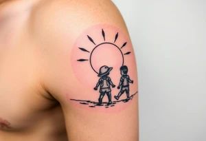 Sun set 3 walking child tattoo idea