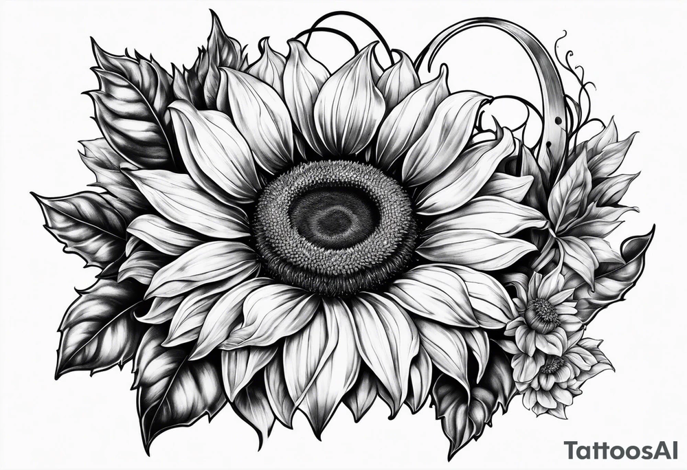 Realistic Horseshoe around a sunflower tattoo idea