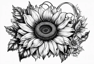 Realistic Horseshoe around a sunflower tattoo idea
