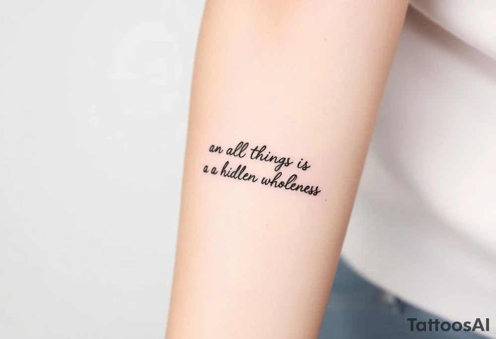 Linear tattoo symbolizing the phrase “in all things there is a hidden wholeness” tattoo idea