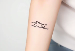 Linear tattoo symbolizing the phrase “in all things there is a hidden wholeness” tattoo idea