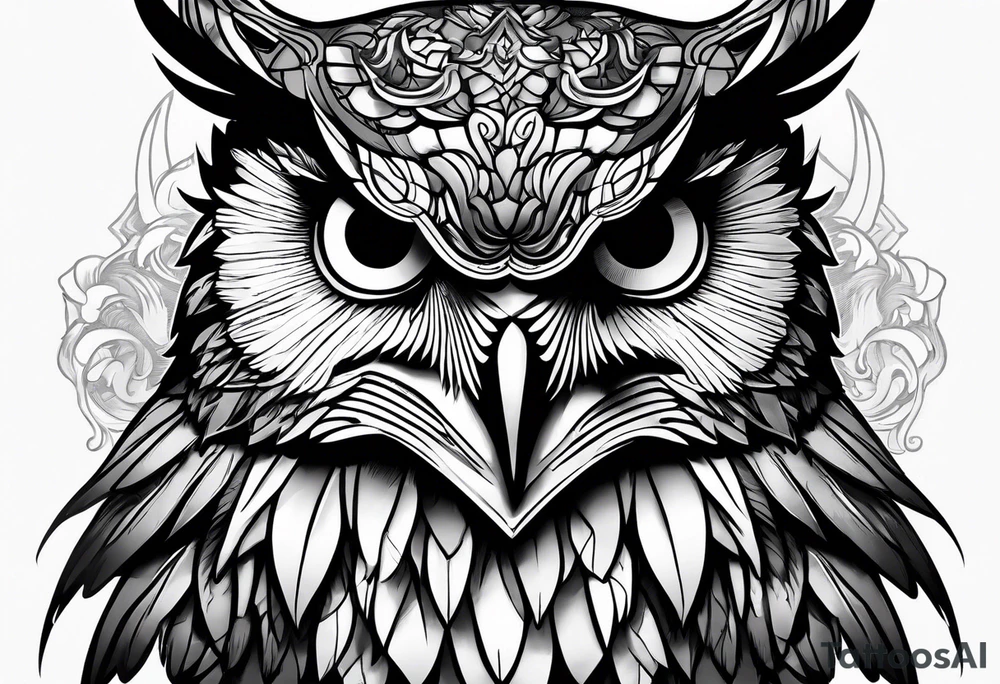 an owl head next to a winged dragon tattoo idea