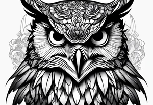 an owl head next to a winged dragon tattoo idea