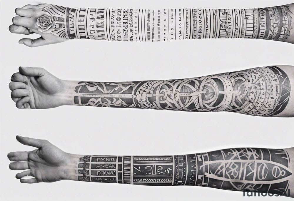 men’s arm sleeve, 1/18/70 Roman numeral, 8/31/62 Roman numeral tattoo idea