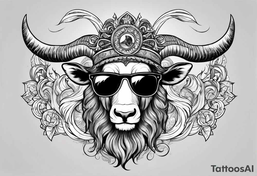 capricorn with beard and sunglasses tattoo idea