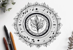 Feather Mandala tattoo with music notes tattoo idea