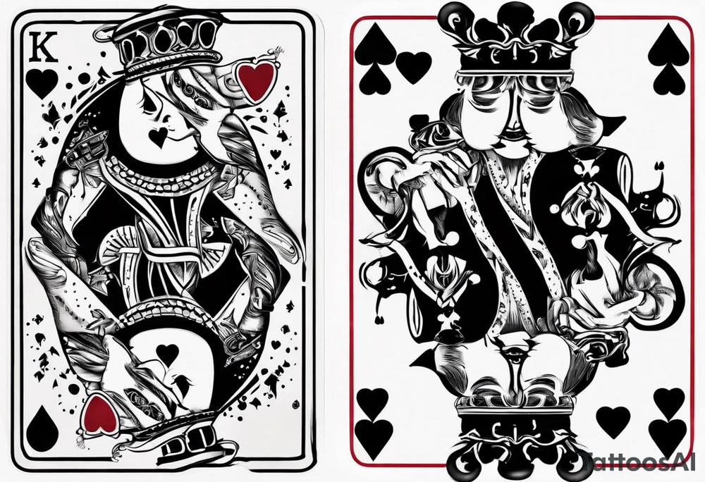 King of heart playing card with the queen of heart playing card around his arm tattoo idea