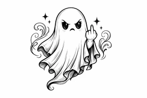 Spooky cute ghost giving middle finger, vintage tattoo flash style. tattoo idea