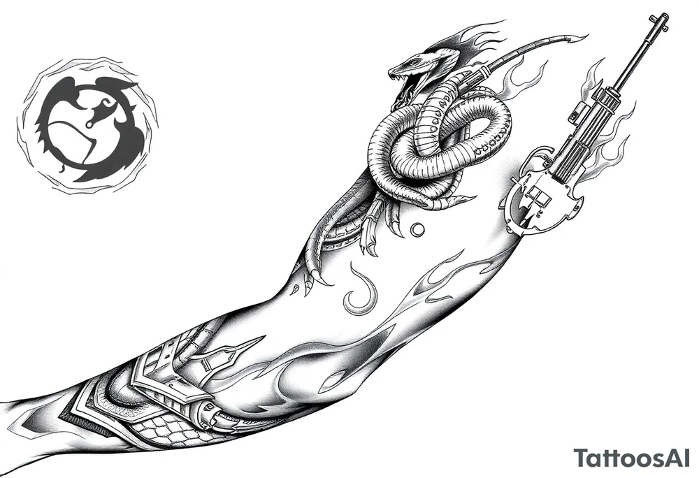 I want to incorporate a firefighter and Marine corps logo. I like snakes, rifles, guns, flames tattoo idea