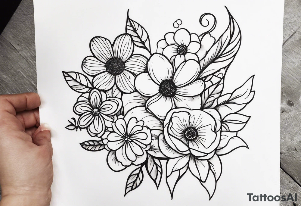 tattoo to represent that I have 3 children (girls). For inspiration I like flowers, the beach. Tattoo is for ribcage down side of body. I don't want images of women or girls in it tattoo idea