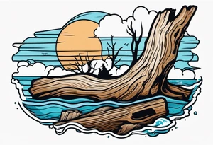 piece of driftwood underwater with duke written in the wood tattoo idea