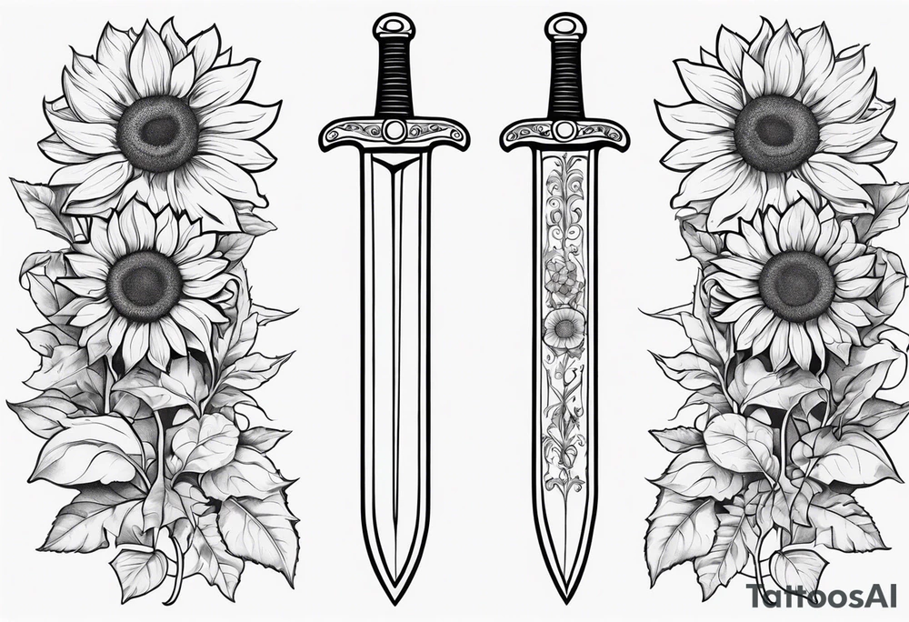 sword with sunflowers and vines covering it tattoo idea