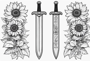 sword with sunflowers and vines covering it tattoo idea