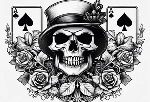 Skeleton hang holding out two playing cards, 8 of spades and 7 of spades tattoo idea