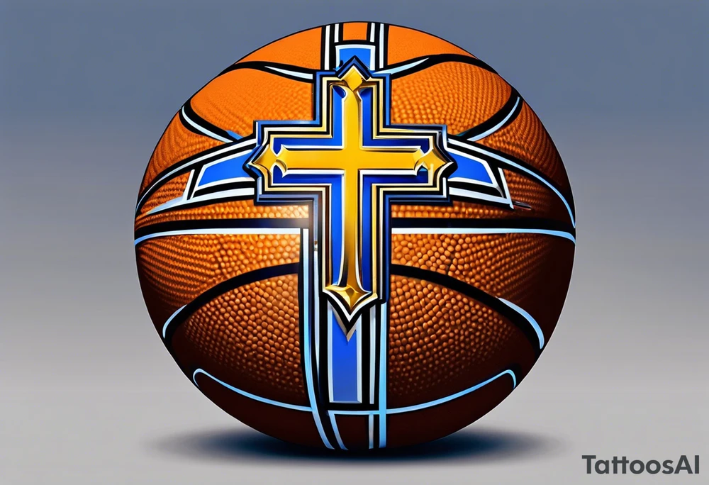 stylized silhouette of a basketball with the cross incorporated into the design? You could have the basketball acting as the base of the cross, and the cross itself could be adorned with elements representing Grand Rapids, Michigan. For example, you could include the iconic Blue Bridge that spans the Grand River tattoo idea