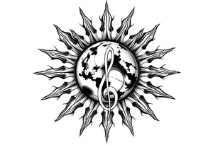 sun system of the universe with earth and a clef for my love to music, tattoo idea