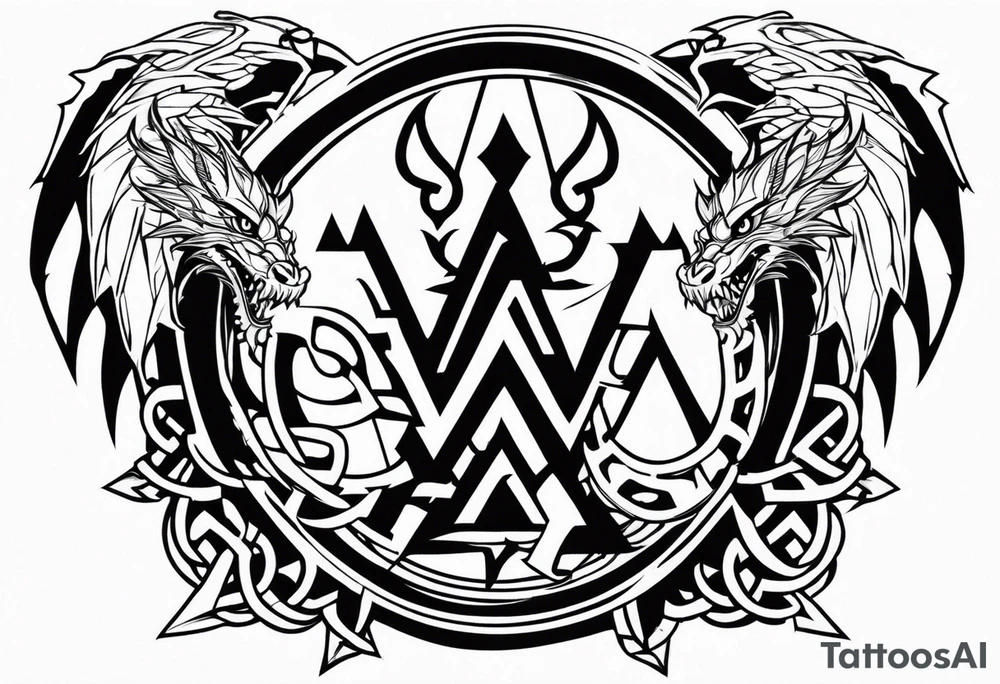 Valhalla sword shield dragon axe Valknut barbed wire chains tribal tattoo idea Valhalla sword shield dragon axe Valknut barbed wire chains tribal tattoo idea