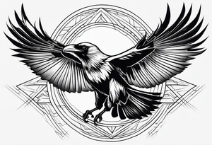 outline with straight lines of a flying raven tattoo idea