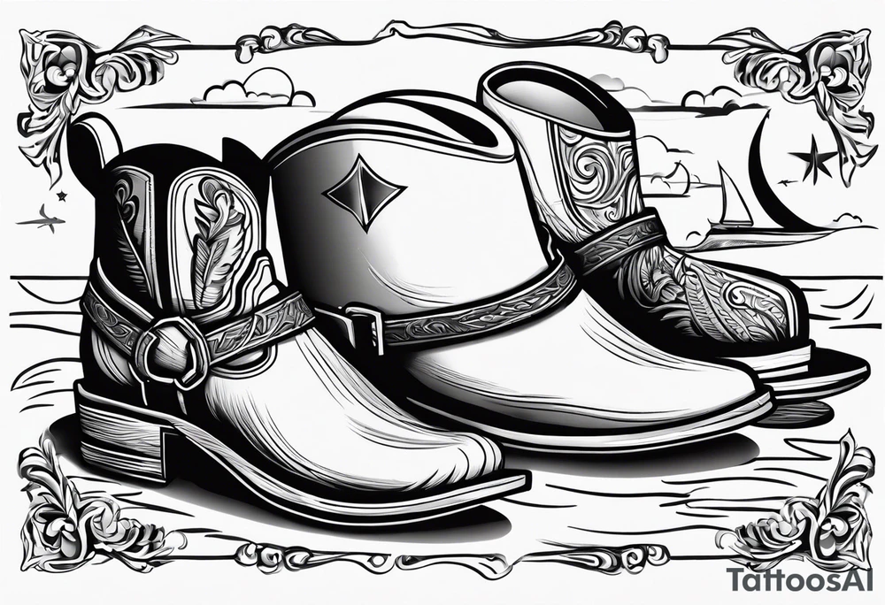 A pair of flip flops, a pair of mens boots, and a cowboyhat on the Beach. Keep it simple tattoo idea