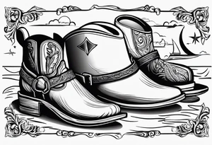 A pair of flip flops, a pair of mens boots, and a cowboyhat on the Beach. Keep it simple tattoo idea