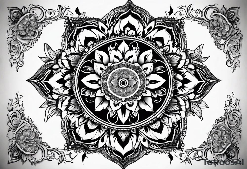 An intricate mandala design incorporating elements of nature and wisdom tattoo idea