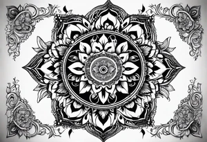 An intricate mandala design incorporating elements of nature and wisdom tattoo idea