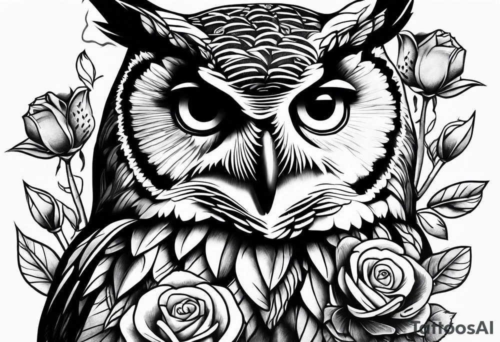 Owl trd roses tattoo idea