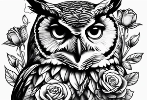 Owl trd roses tattoo idea