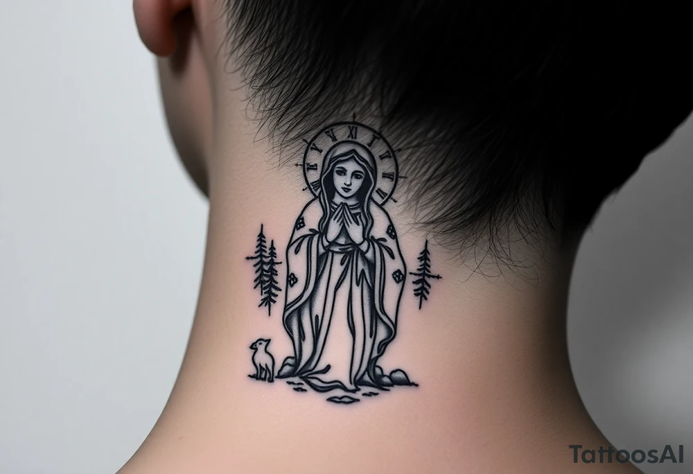 virgin mary in a russian wilderness setting tattoo idea
