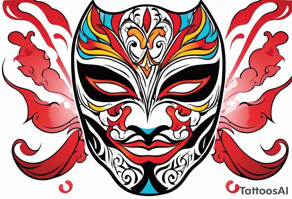 Male masquerade mask with red smoke tattoo idea